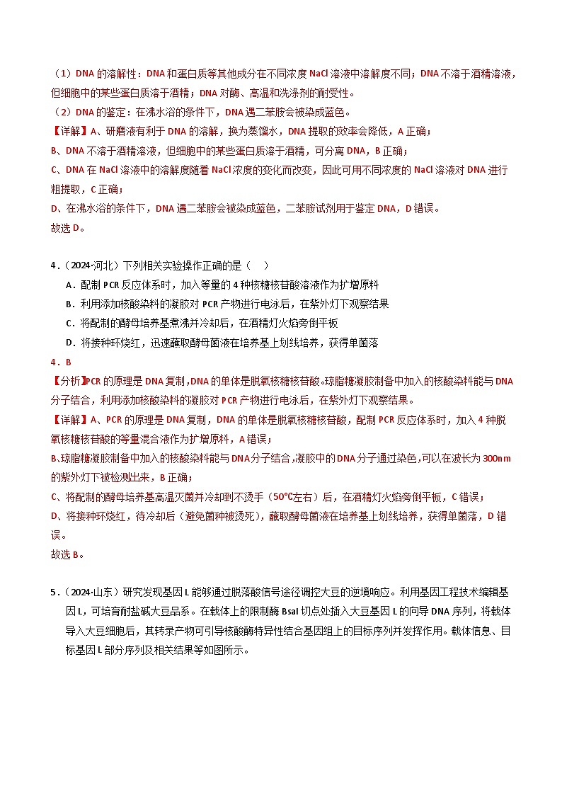 三年(2022-2024)高考生物真题分类汇编(全国通用)专题18 基因工程(解析版)03