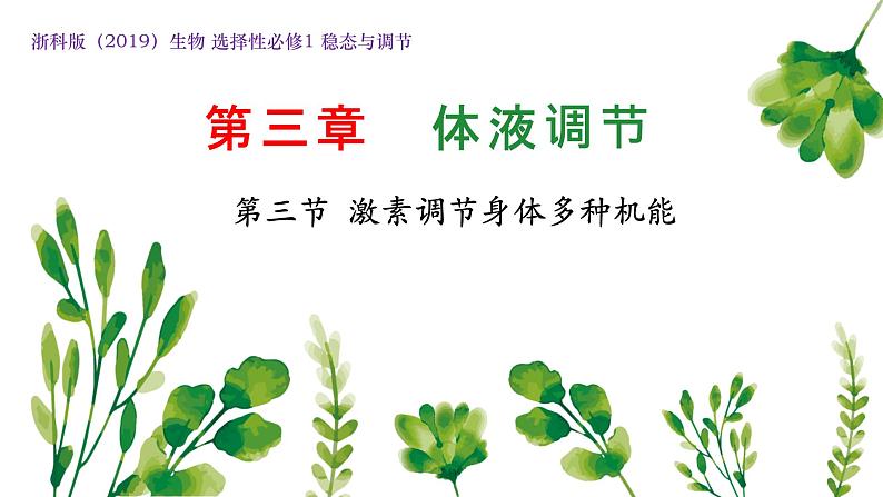 浙教版2019高二生物选择性必修1 3.3激素调节身体多种机能 课件第1页