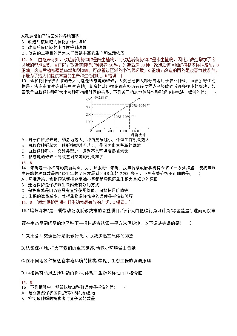 浙科版2019高二生物选择性必修二 第四章人类与环境 章末提升训练03