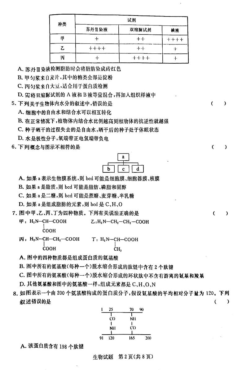 2023-2024学年河南省青桐鸣高一上学期期中考试生物试卷及答案第2页