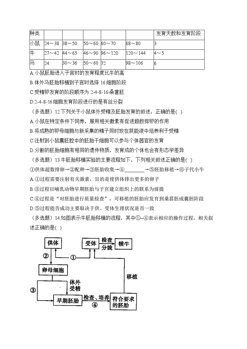 2.3胚胎工程 高二生物学北师大版(2019)选择性必修三同步课时训练(有解析)03
