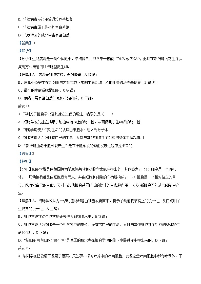 四川省宜宾市高县中学2023-2024学年高一上学期10月考试生物试题(Word版附解析)02