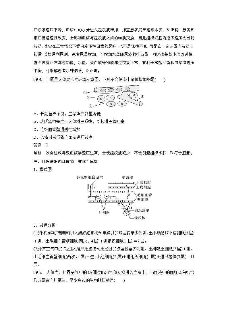 2024高中生物选择性必修第一册(人教版2019)同步讲义第1章微专题一内环境的结构识别、跨膜分析及组织水肿原因(Word版附解析)03