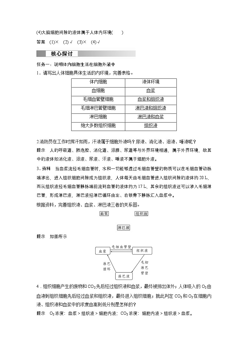 2024高中生物选择性必修第一册(人教版2019)同步讲义第1章第1节细胞生活的环境(Word版附解析)02