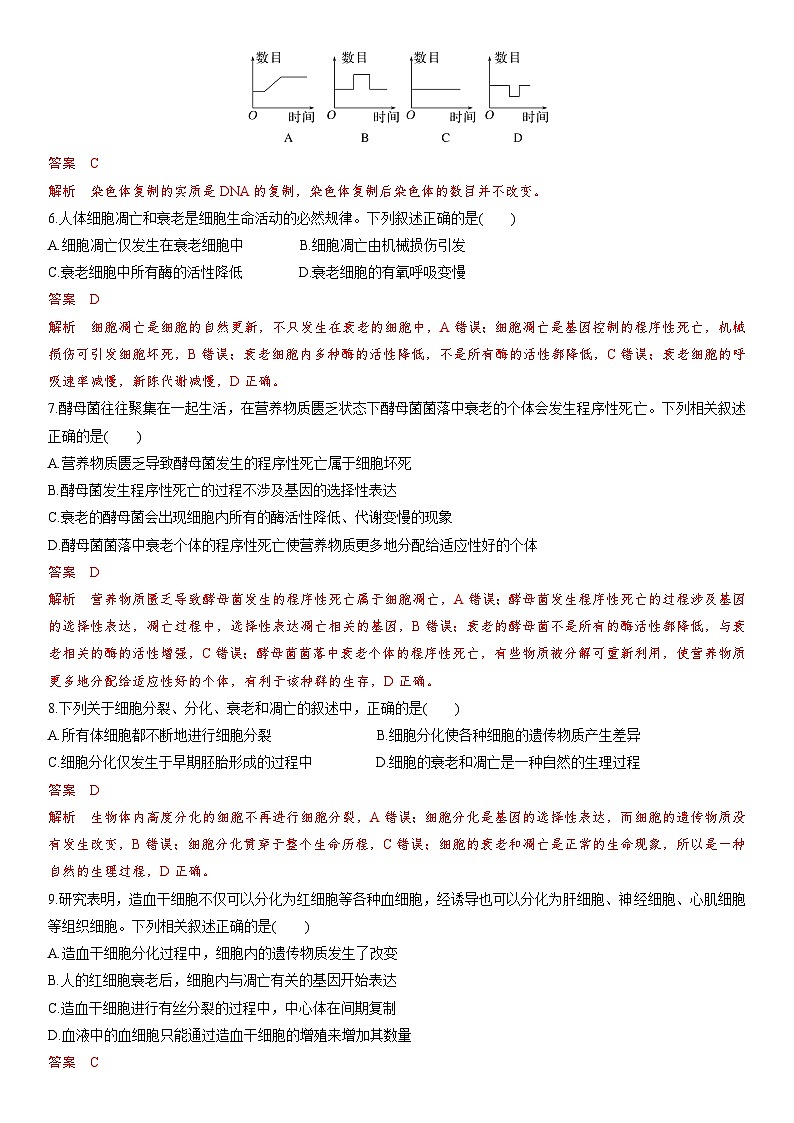 苏教版2019高一生物必修一第四章 细胞增殖、分化、衰老和死亡(单元测试)02