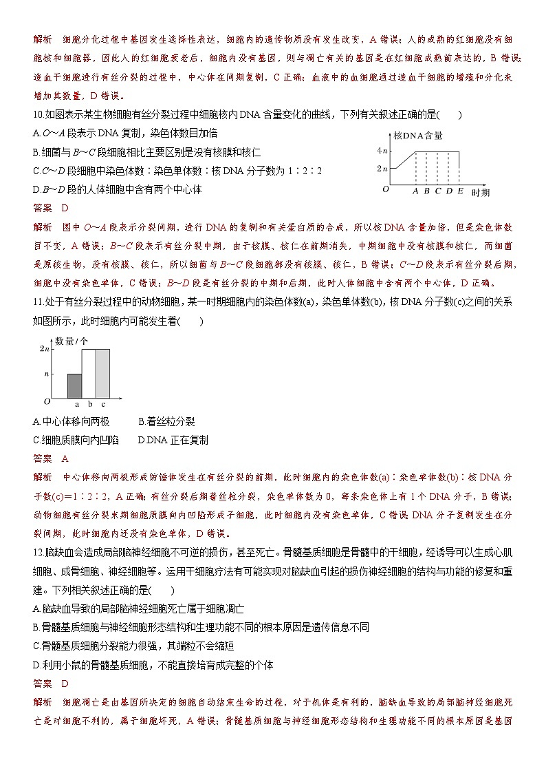 苏教版2019高一生物必修一第四章 细胞增殖、分化、衰老和死亡(单元测试)03