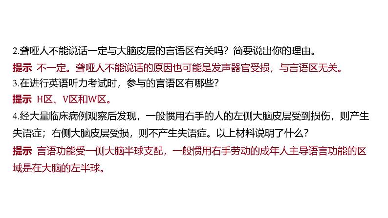 2024-2025学年生物 人教版 选择性必修一 人脑的高级功能 课件08
