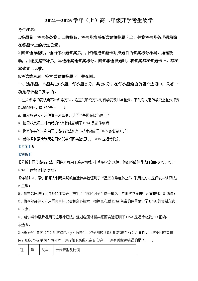 河南省周口市郸城县郸城二高、郸城三高2024-2025学年高二上学期开学考试生物试题(解析版)第1页