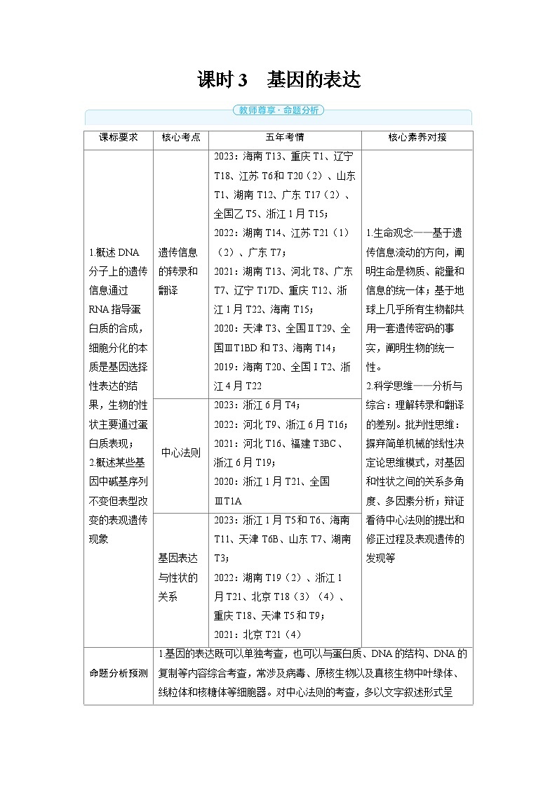 2025年高考生物精品教案第六章遗传的分子基础课时3基因的表达第1页