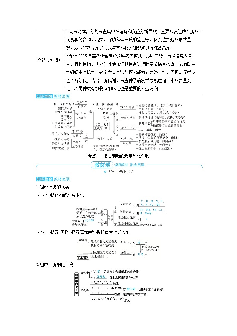 2025年高考生物精品教案第一章细胞的概述与分子组成课时2细胞中的无机物、糖类和脂质第2页