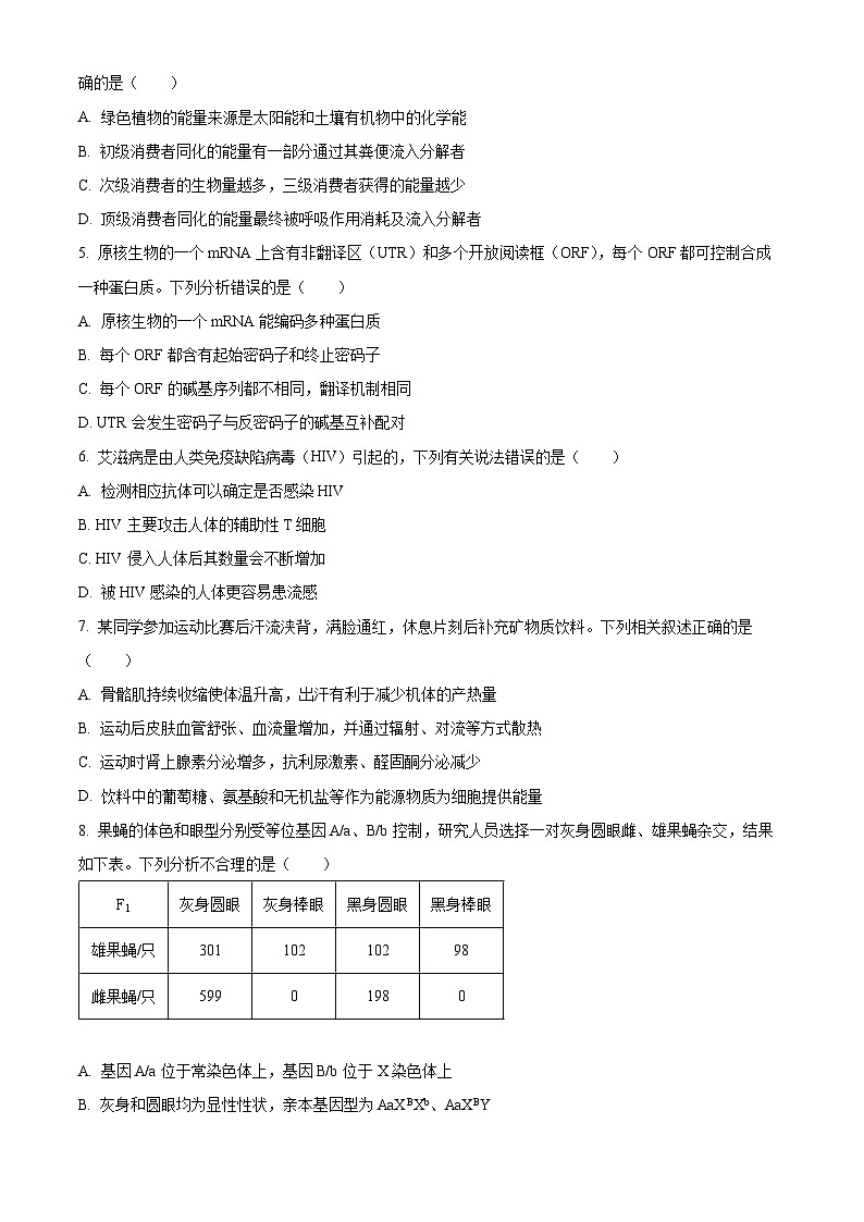 2025届河南省安阳市多校联考高三调研考试(一模)生物试题(原卷版)第2页