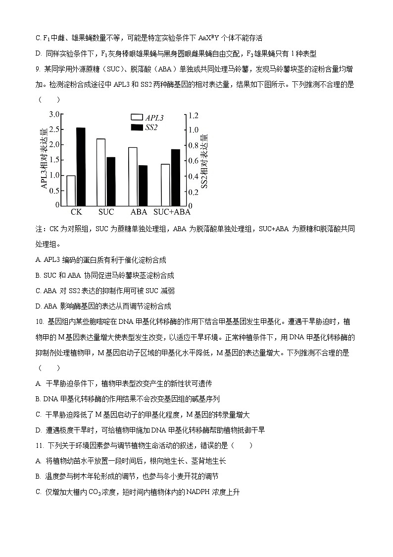 2025届河南省安阳市多校联考高三调研考试(一模)生物试题(原卷版)第3页