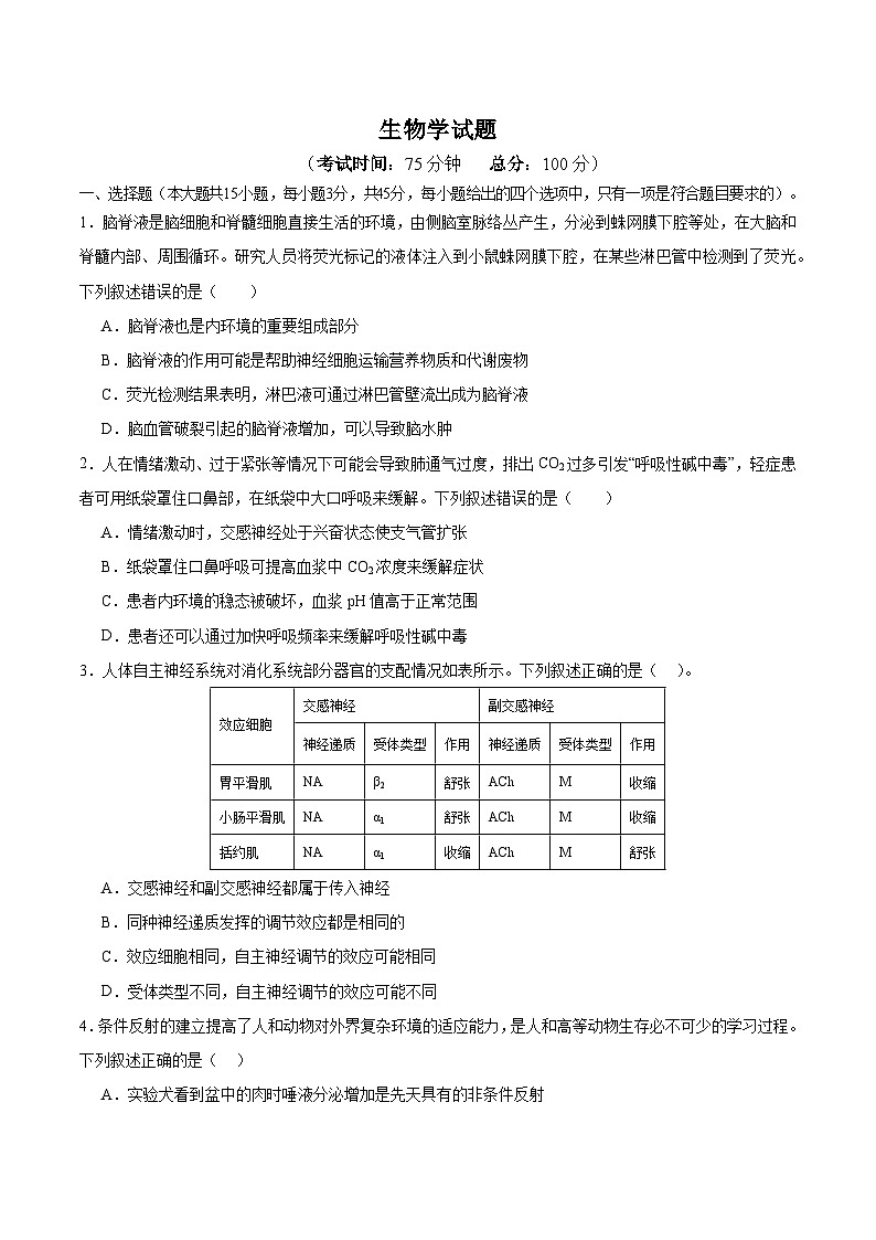生物学试题第1页