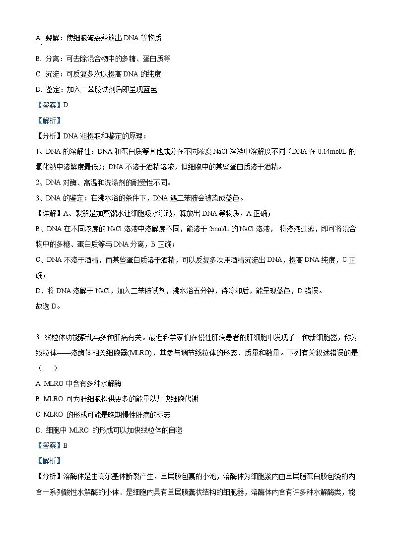 2025届四川省成都市实验外国语学校高三零模考试生物试题 Word版含解析第2页