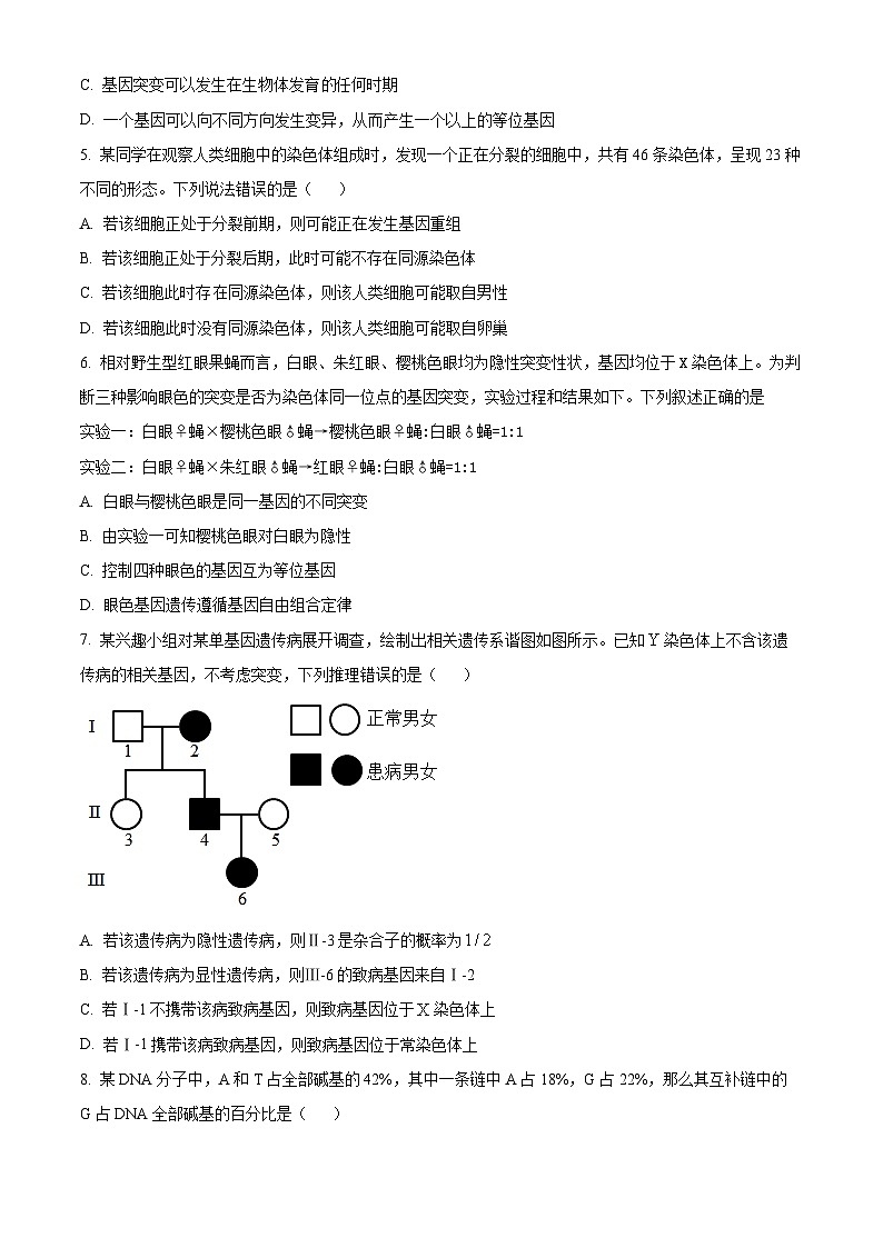 河北省邢台市信都区邢台市第一中学2024-2025学年高二上学期开学考试生物试题(原卷版)第2页