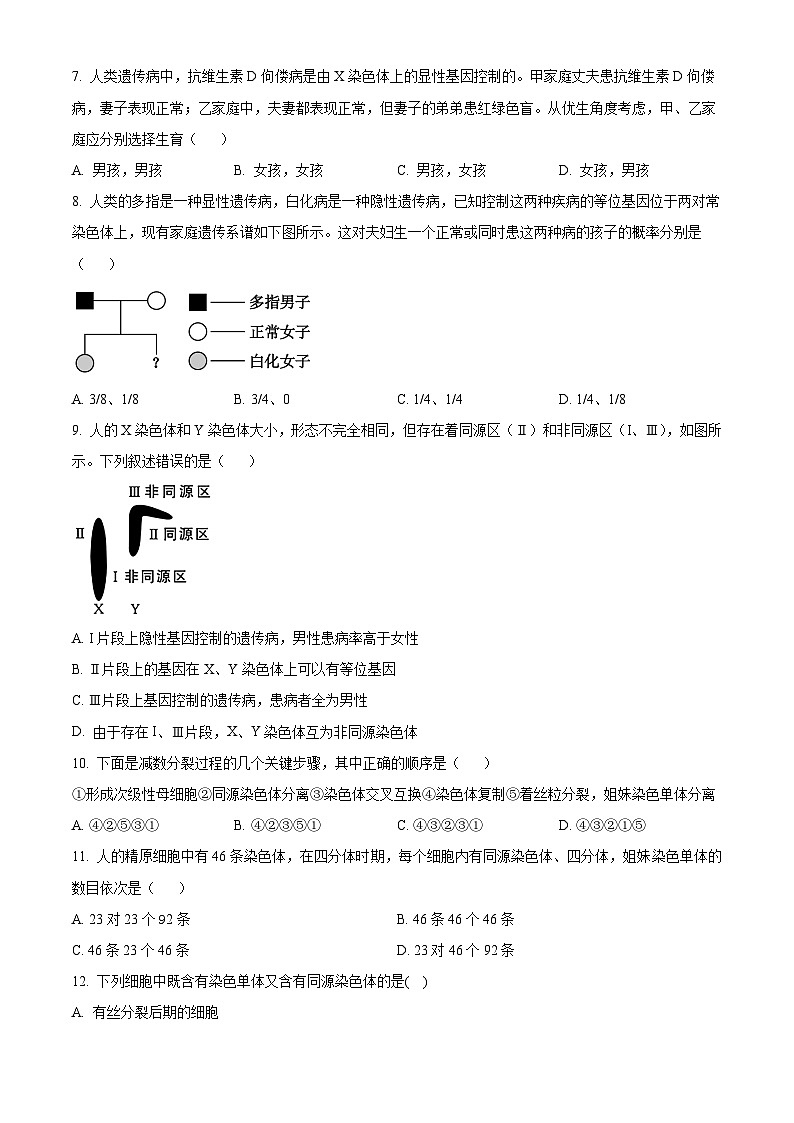 北京市西城区育才学校2023-2024学年高一下学期期中考试生物试题 Word版无答案第2页