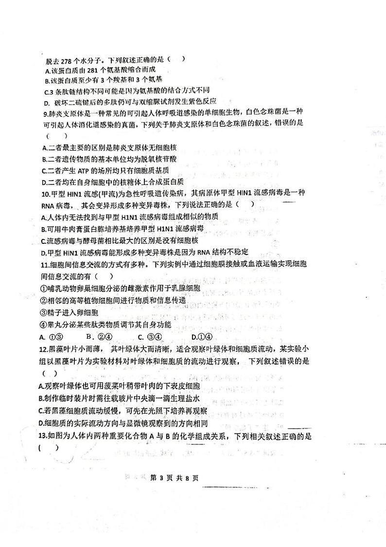 山西省孝义中学校2024-2025学年高三上学期学业水平质量检测生物试题03