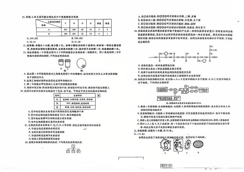 云南省红河州2024-2025学年高一上学期9月月考生物试题第3页