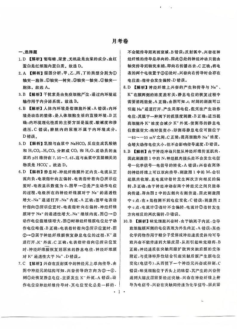 云南省红河州2024-2025学年高二上学期9月月考生物试题01