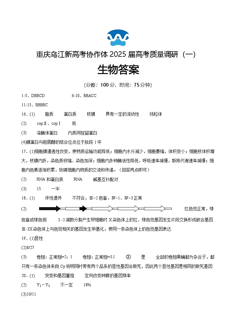 重庆市乌江新高考协作体2024-2025学年高三上学期9月月考生物试题01