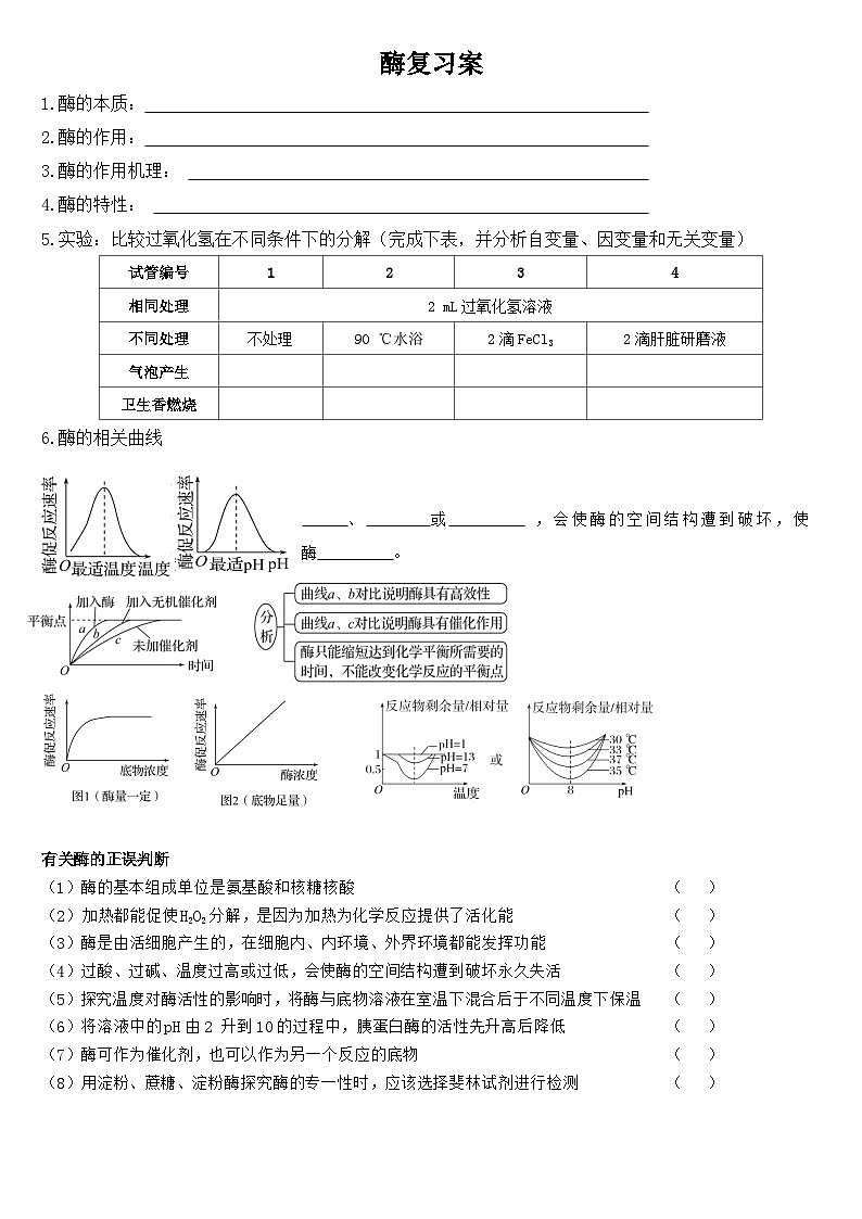 高中生物一轮复习酶复习学案第1页