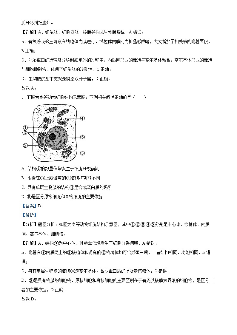 北京市石景山区2023-2024学年高二下学期期末考试生物试卷(Word版附解析)02