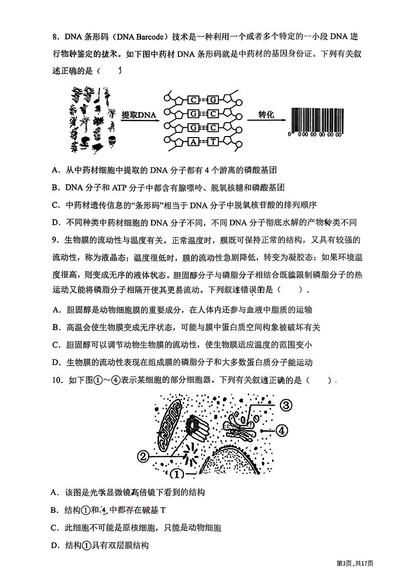 黑龙江省实验中学2024-2025学年高三上学期第一次月考生物试题第3页