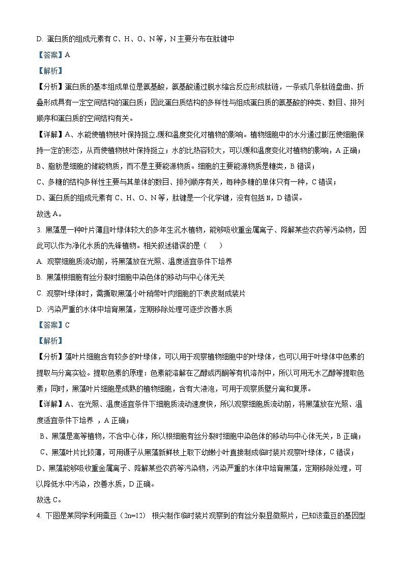 江苏省南通市海安市2024-2025学年高三上学期期初学业质量监测生物试题(解析版)第2页
