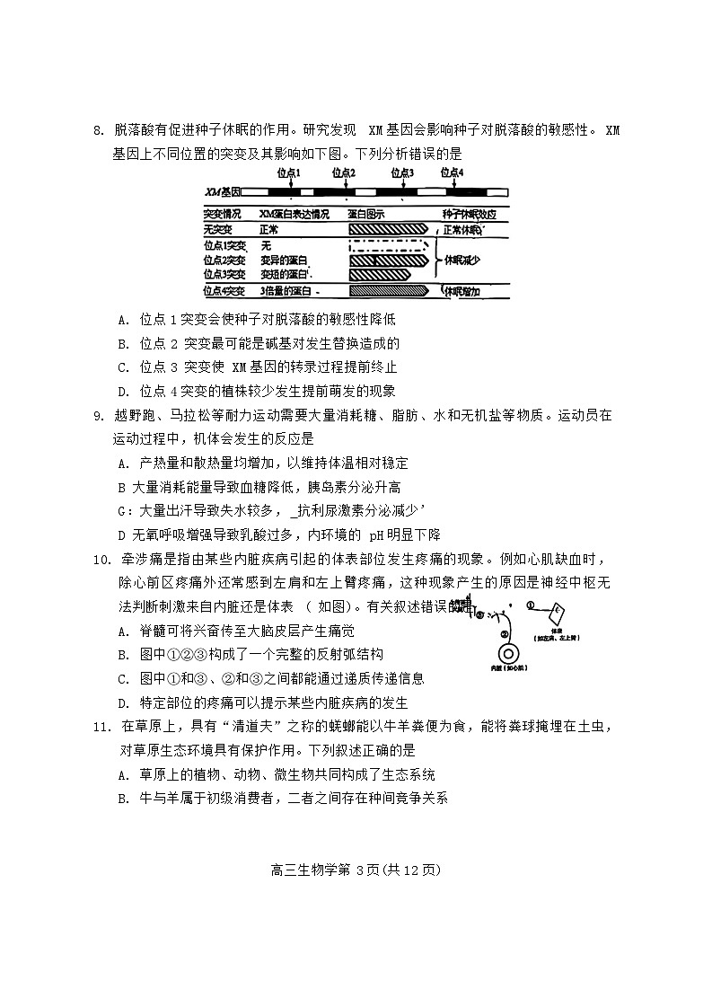 北京市房山区2024--2025学年高三上学期入学测试生物试题第3页