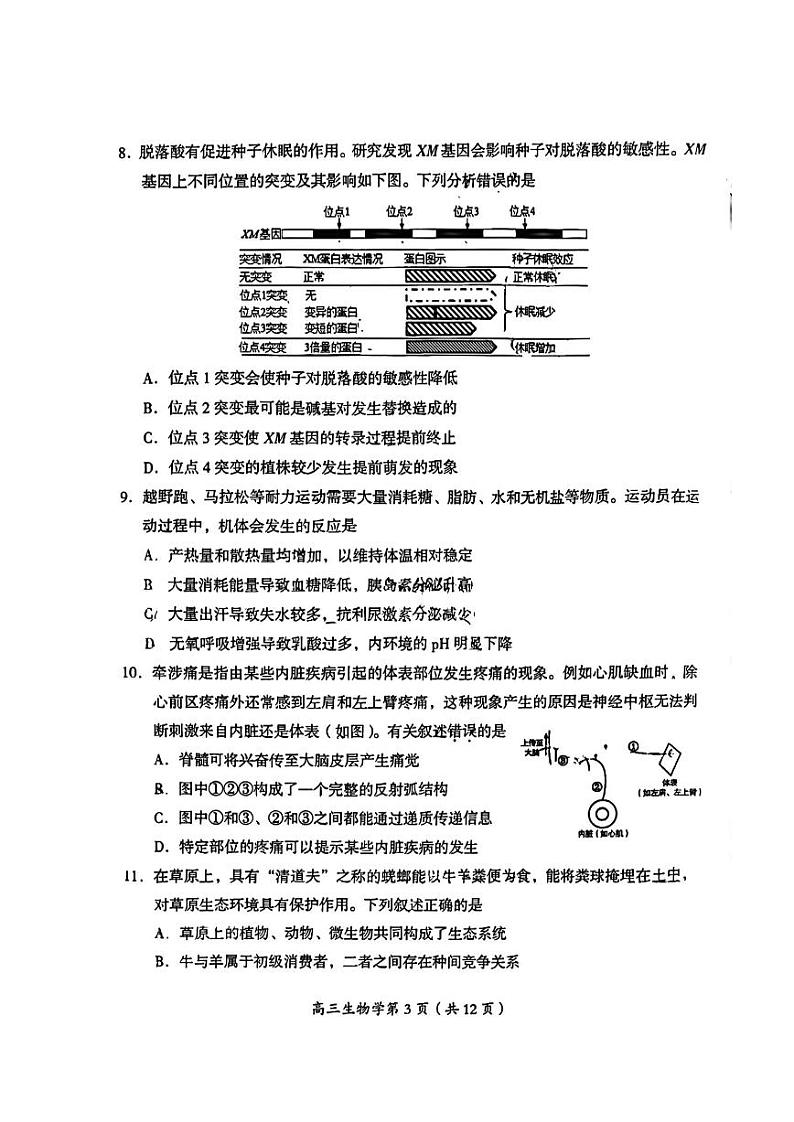 北京市房山区2024-2025学年高三上学期入学测试生物试题第3页