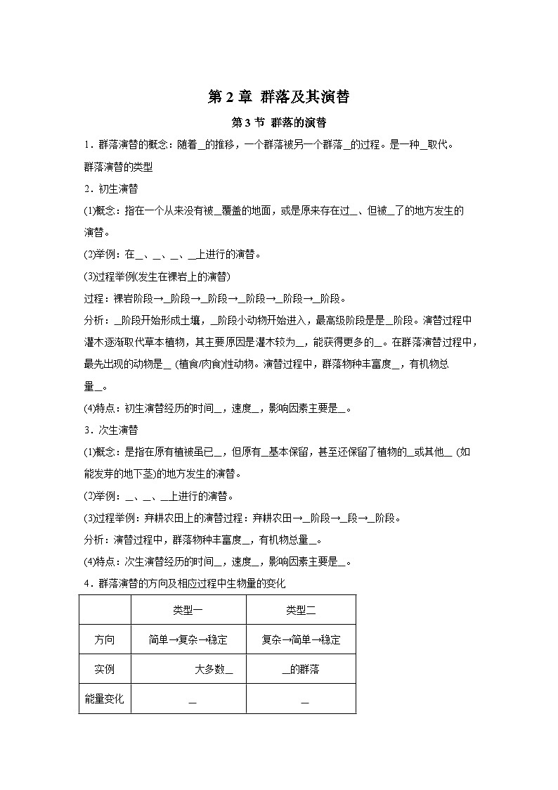 高中生物微专题-选必二知识填空-第2章 第3节 群落的演替-2025年高考生物一轮复习知识填空练习第1页