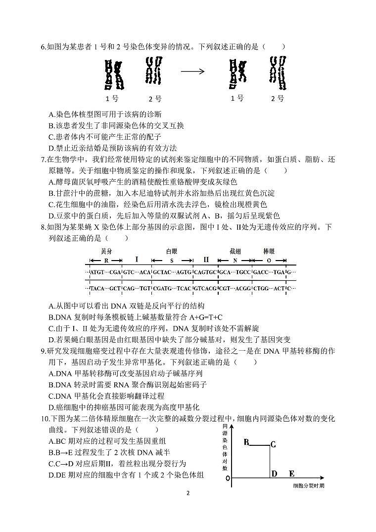 生物-浙江省G12名校协作体2024学年高二第一学期返校联考试卷【含答案】02