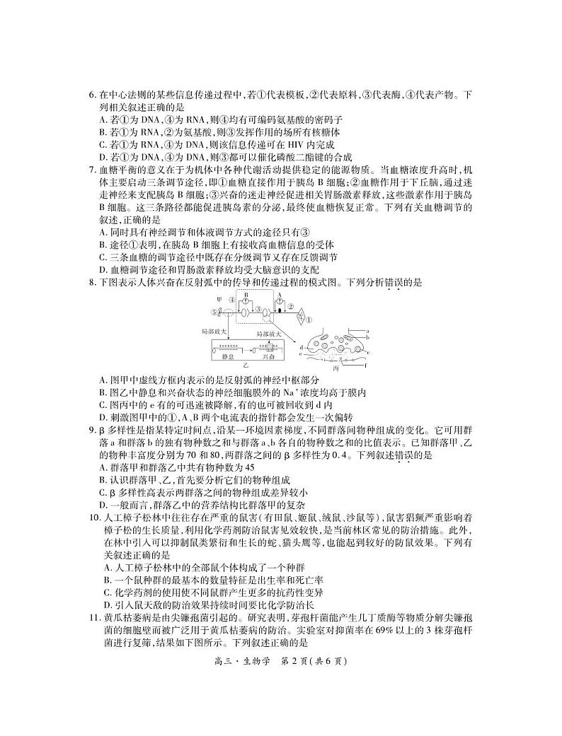 江西省部分学校2024-2025学年高三上学期入学摸底考试生物试题第2页