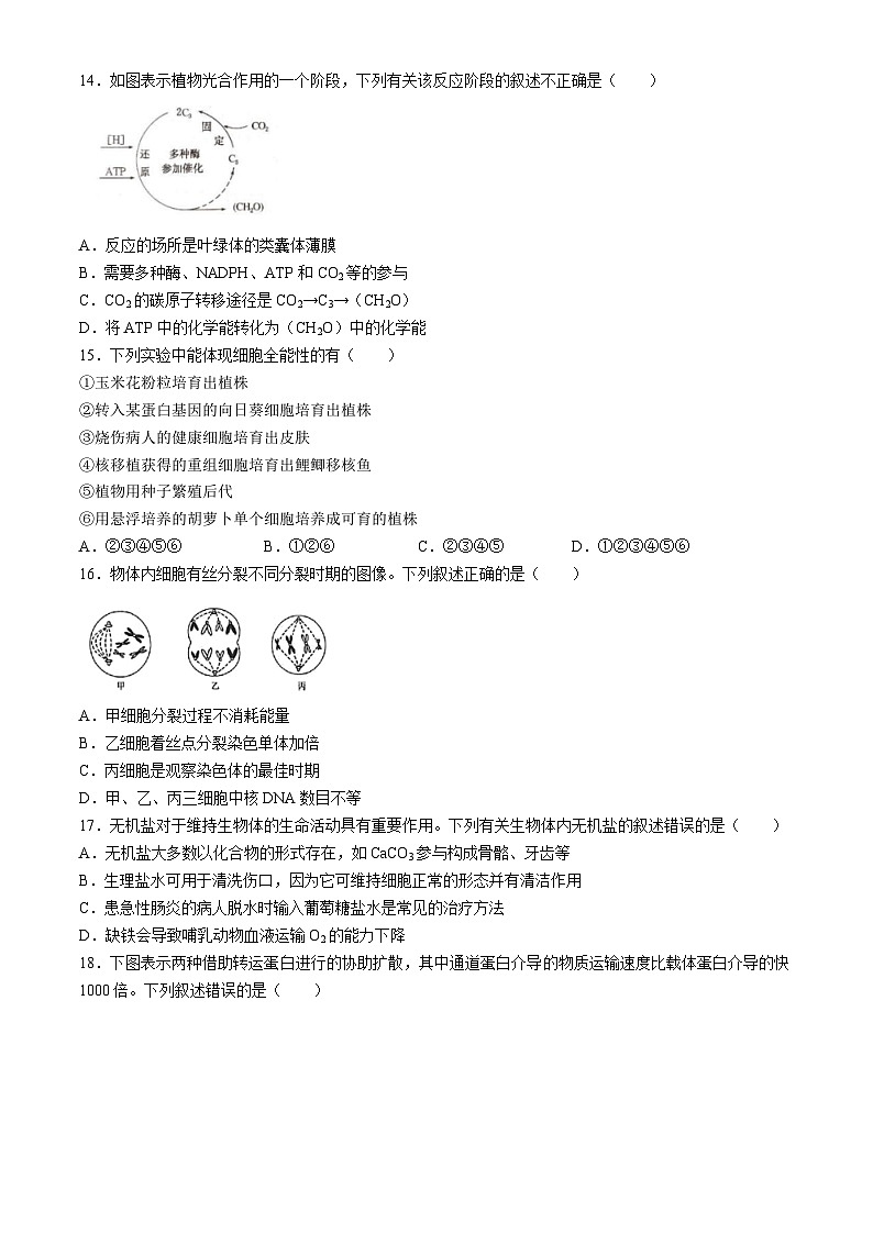 甘肃省临夏回民中学2022-2023学年高一上学期期末考试生物试题(无答案)第3页