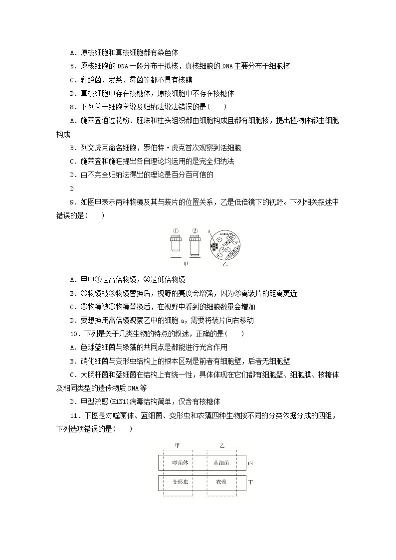 人教版高一生物必修第一册课后练习卷:第1章 走近细胞第2页
