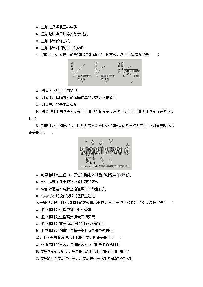 人教版高一生物必修第一冊(cè)課后練習(xí)卷：主動(dòng)運(yùn)輸與胞吞、胞吐第2頁(yè)
