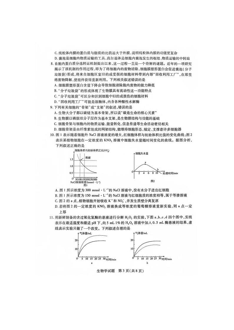 安徽省部分地区大联考2023_2024学年高一生物上学期12月月考试题pdf第3页