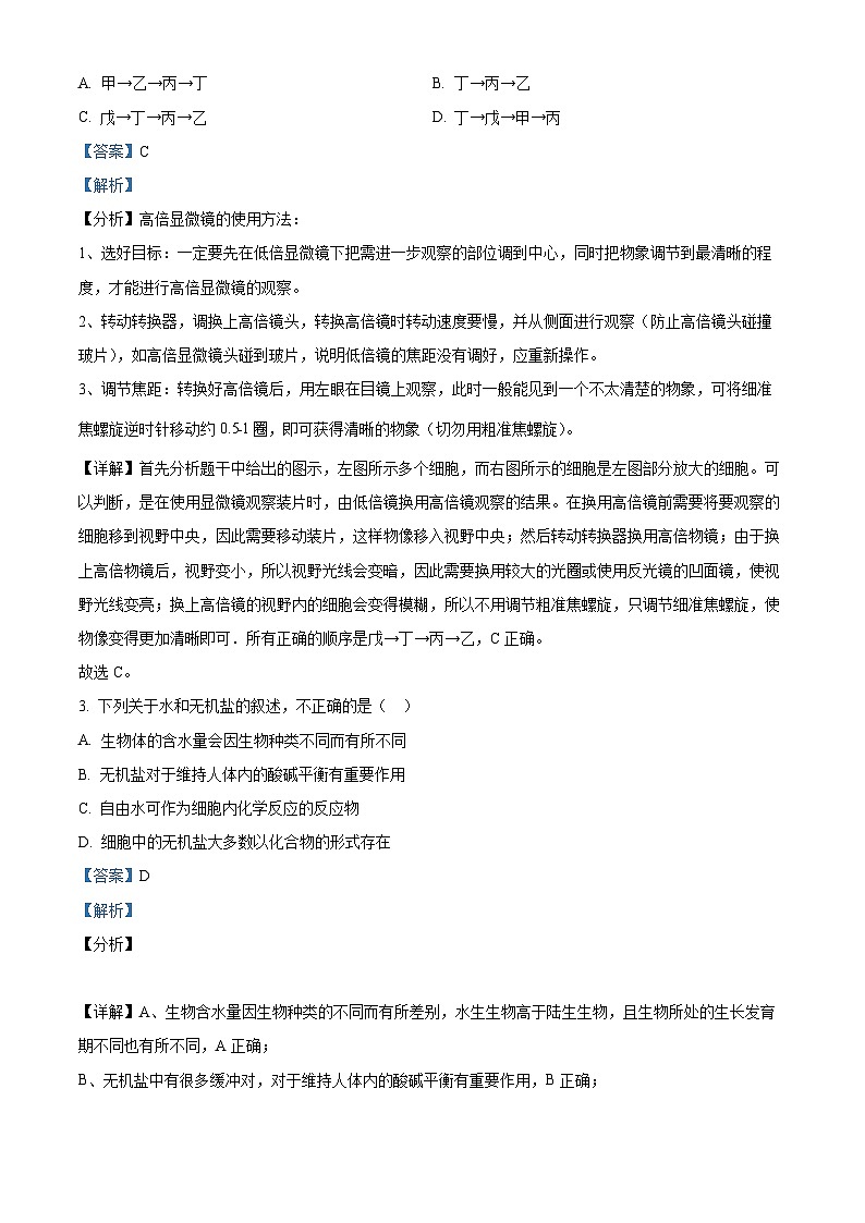 北京市海淀区首都师范大学附属中学2023-2024学年高一上学期10月期中考试生物试卷(Word版附解析)02