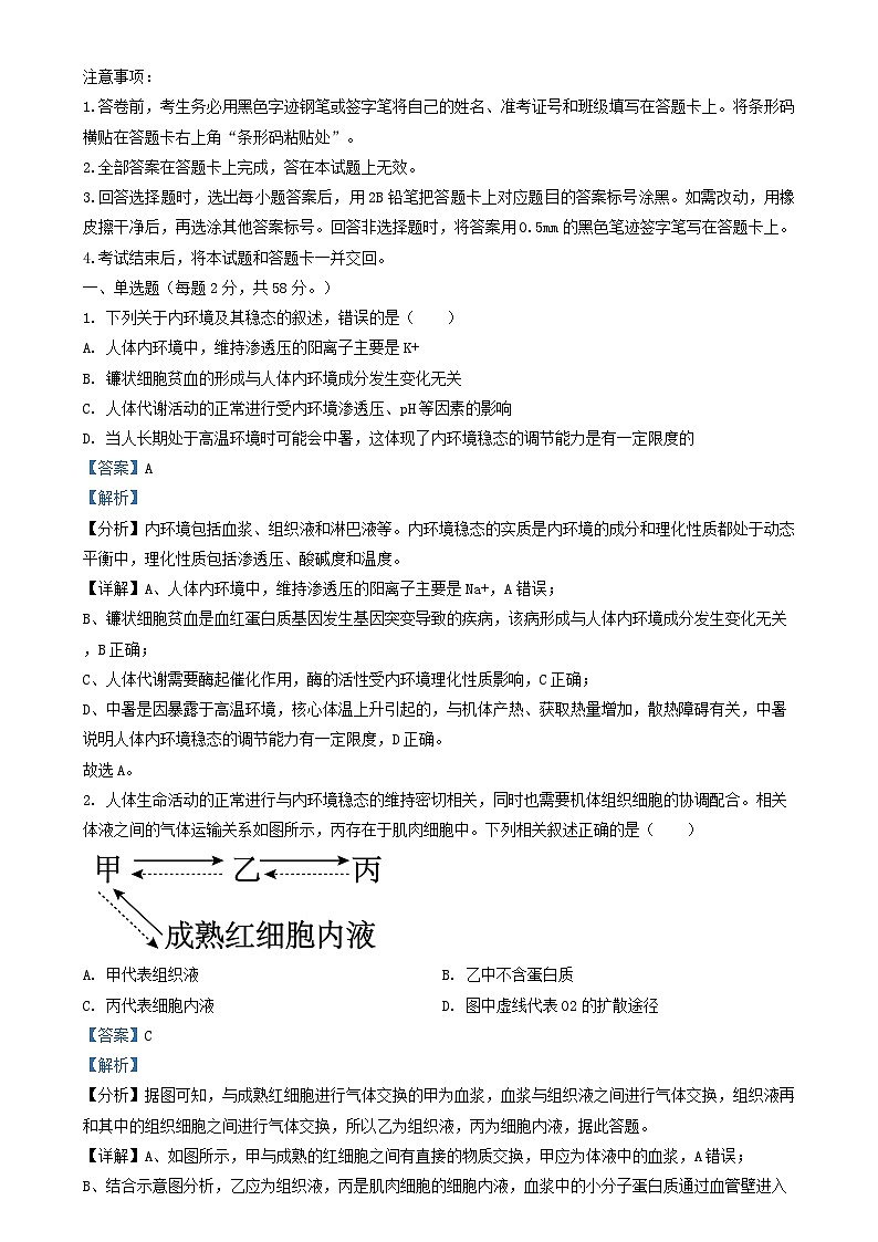 山西省朔州市怀仁市2023_2024学年高二生物上学期11月期中试题含解析第1页