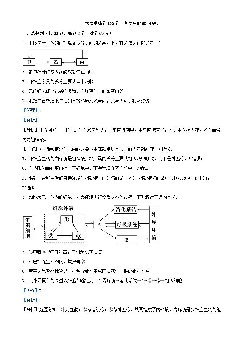 天津市2023_2024学年高二生物上学期期中联考试题含解析第1页