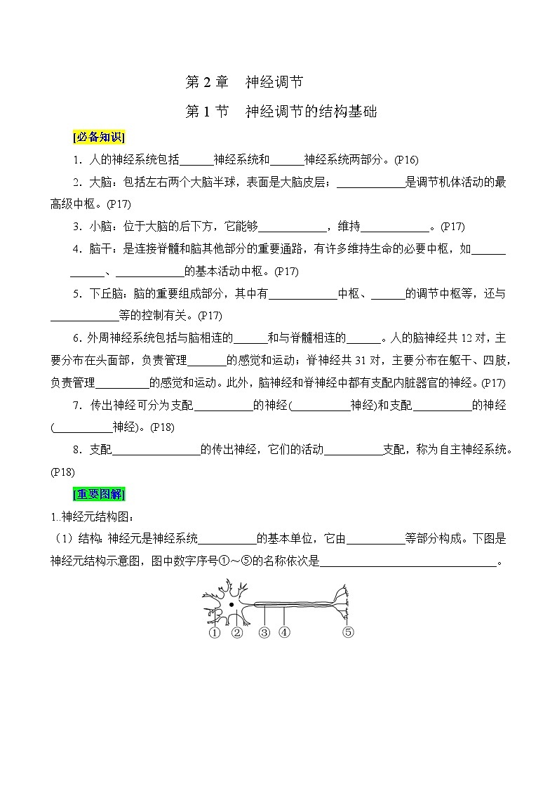 第2章 神經(jīng)調(diào)節(jié)（填空版）第1頁