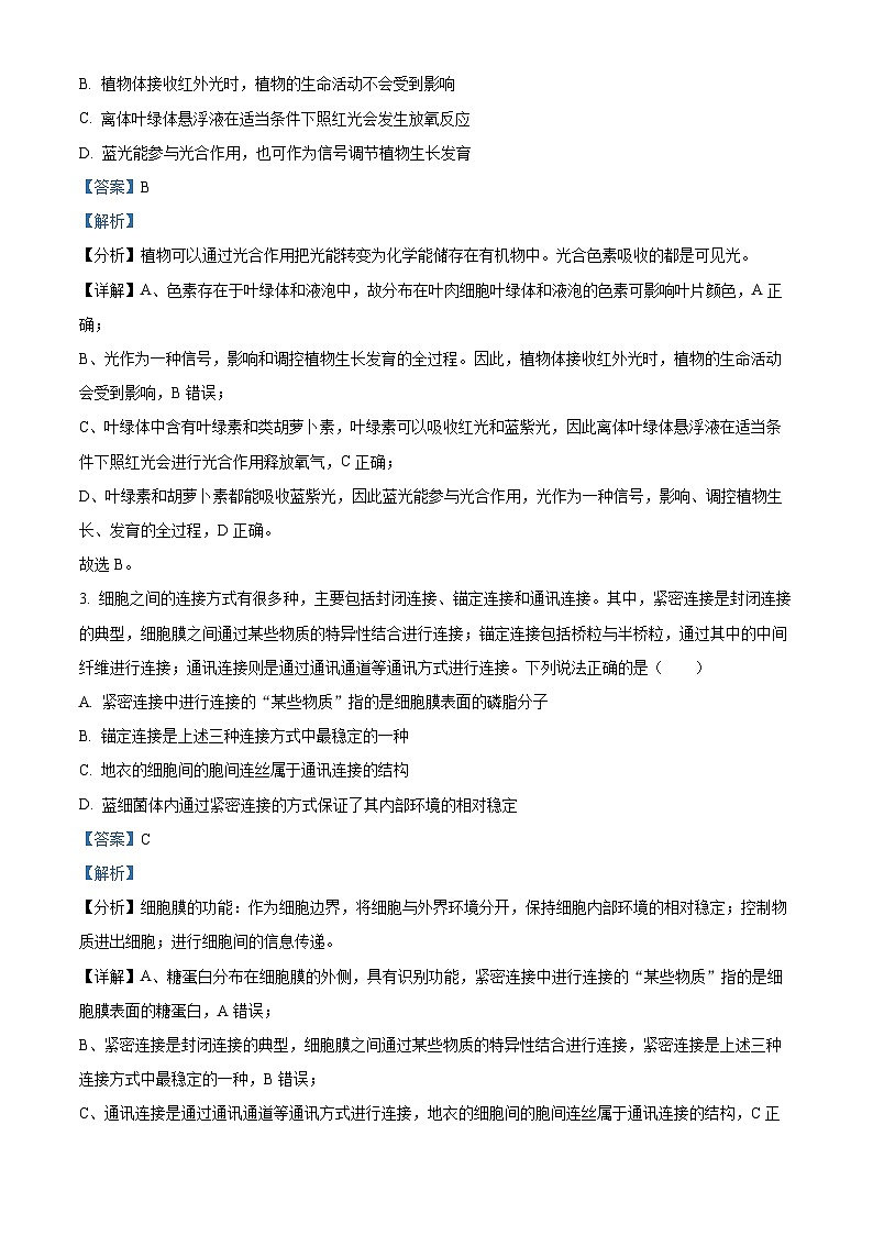 安徽省临泉田家炳实验中学2024-2025学年高三上学期开学考试生物试题 Word版含解析第2页