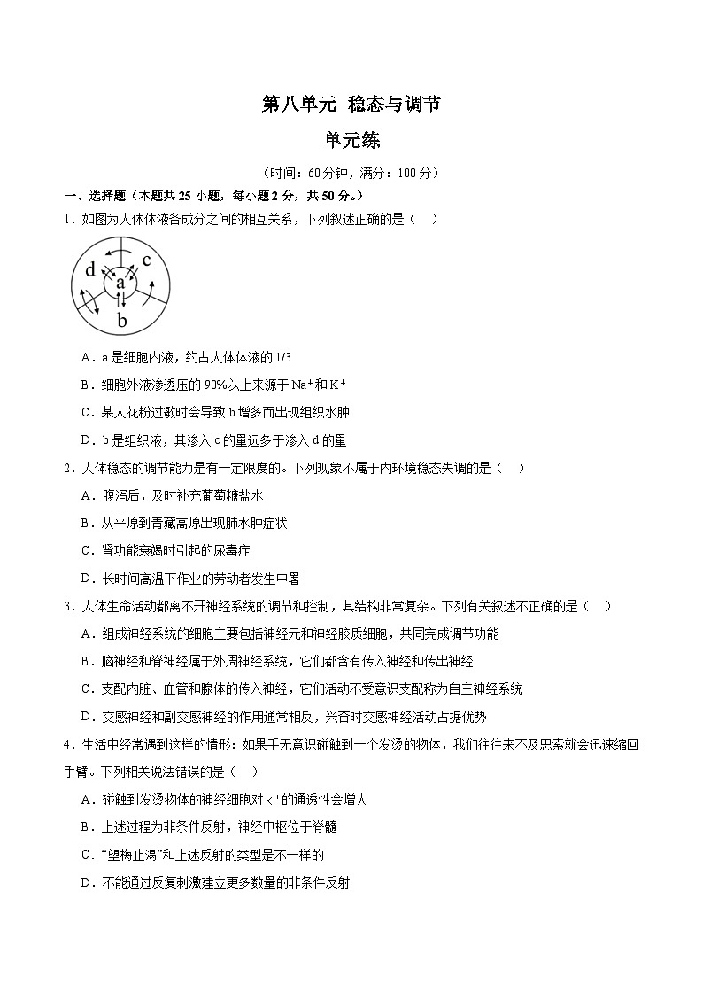 单元检测卷08 稳态与调节(原卷版)第1页