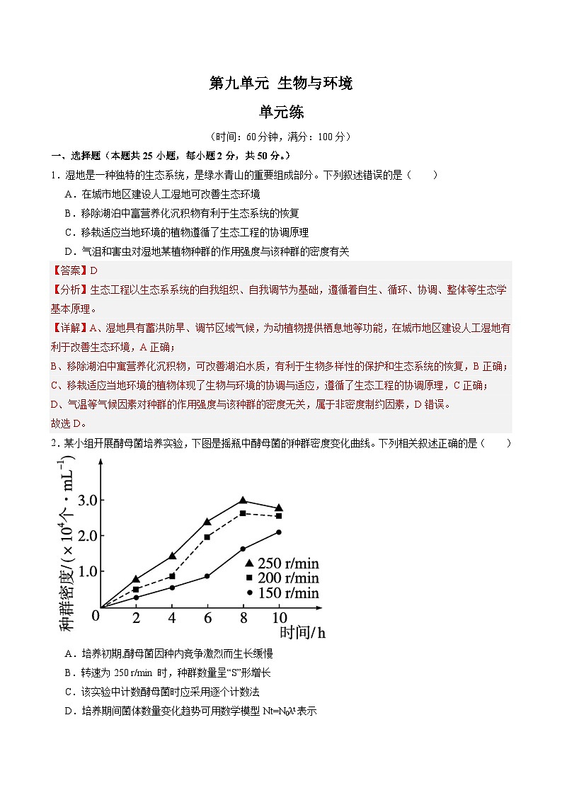 单元检测卷09 生物与环境(解析版)第1页