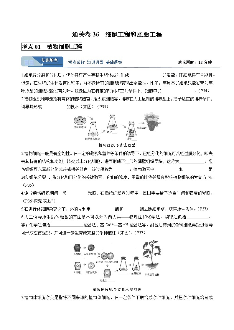 考点通关卷36  细胞工程和胚胎工程(解析版)第1页