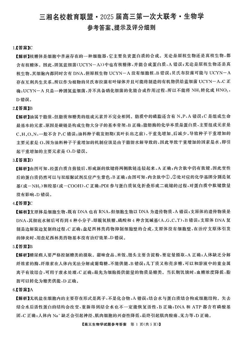 湖南省娄底市涟源市部分学校2024-2025学年高一上学期9月月考生物试题01