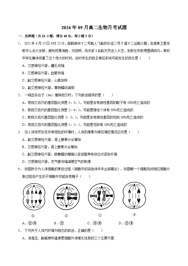 湖南省岳阳市汨罗市第一中学2024-2025学年高二上学期9月月考生物试题第1页