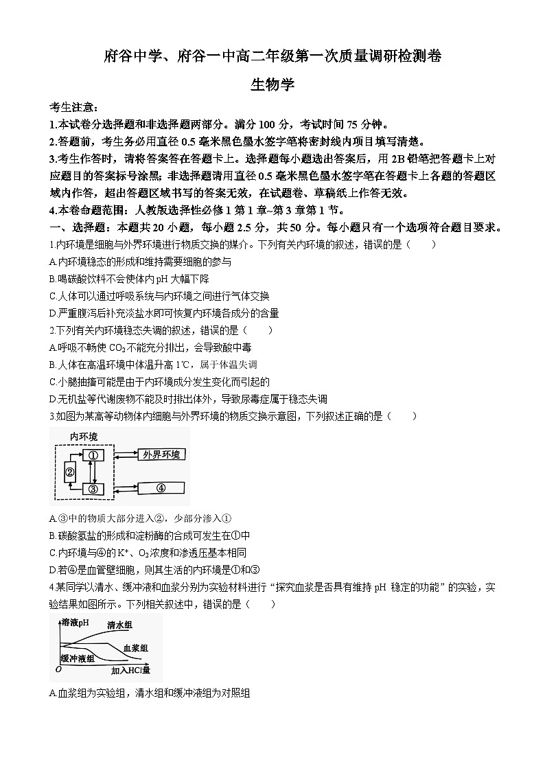 陕西省榆林市府谷县府谷中学、府谷一中2024-2025学年高二上学期9月月考生物试题第1页