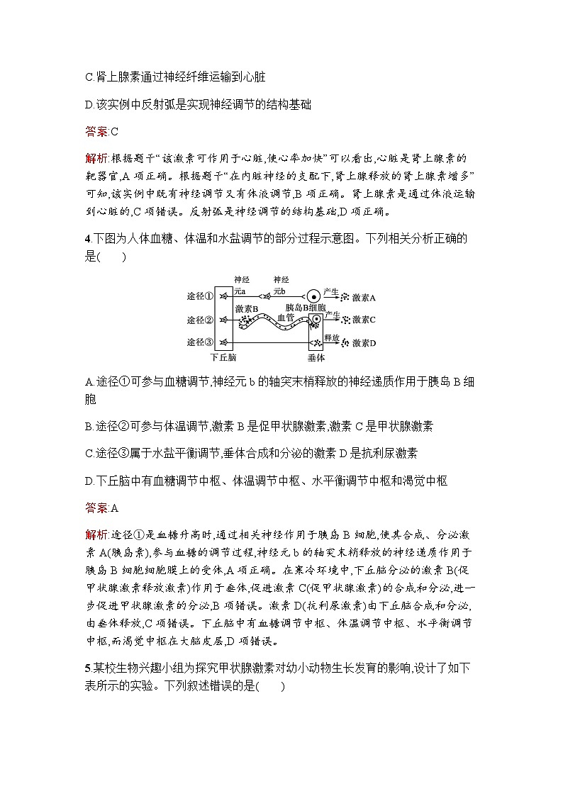 人教版高中生物选择性必修1第3章体液调节过关检测(A卷)含答案第2页