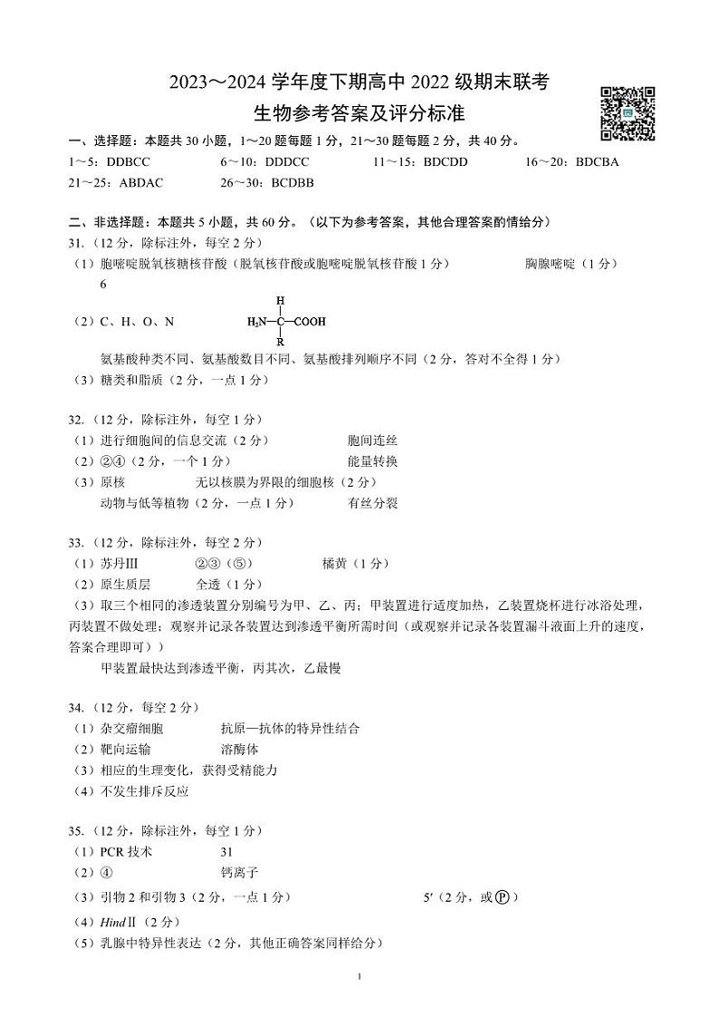 四川省成都市蓉城名校联盟2023-2024学年高二下学期期末联考+生物试卷(含答案)01